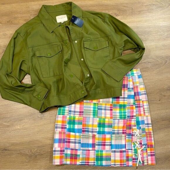 PLAID COTTON BLEND LINED MADRAS A-LINE SKIRT NWT 8P - Picture 3 of 11